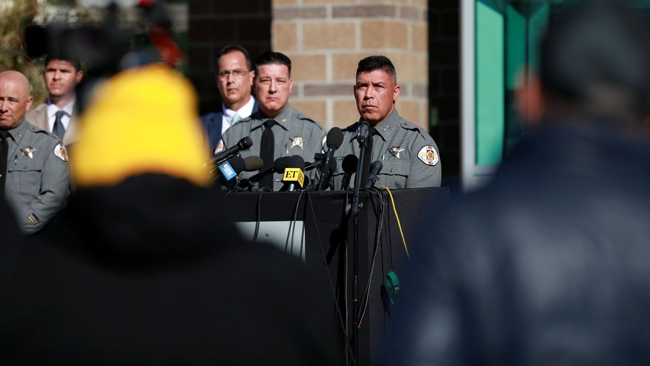 Santa Fe County Sheriff Adan Mendoza speaks at a news conference after actor Alec Baldwin accidentally shot and killed cinematographer Halyna Hutchins on the film set of the movie "Rust" in Santa Fe, New Mexico. Credit: AFP Photo