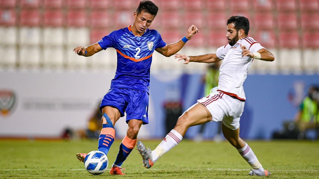 India slumped to a 0-1 defeat after conceding a late penalty in its second AFC U-23 Championship Qualifiers match against hosts UAE. Credit: Twitter/@IndianFootball