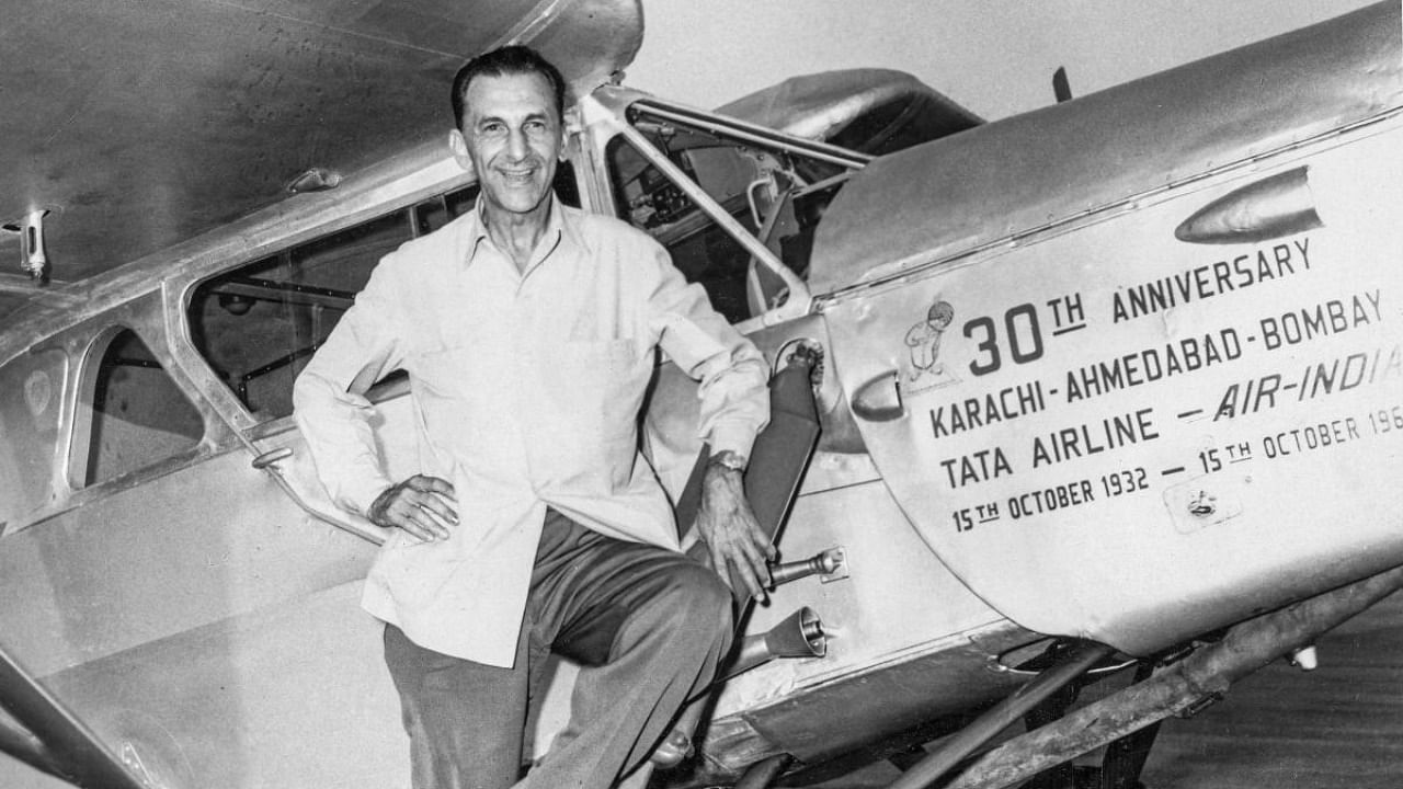  In this photo dated Oct. 15, 1962, J.R.D. Tata stands near the Leopard Moth in which he made his 30th Anniversary Commemorative Flight Karachi-Bombay. Credit: PTI Photo/Tata Central Archives