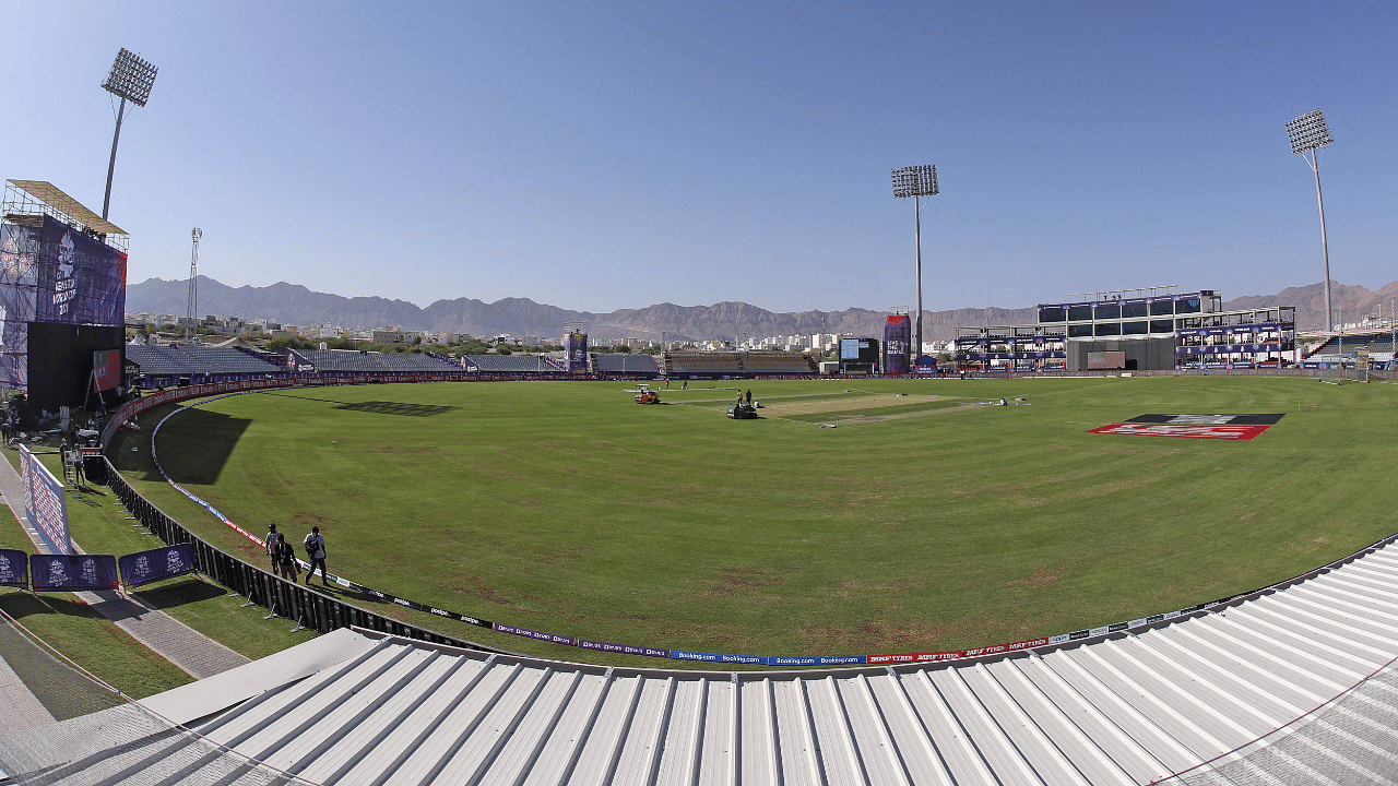 A general view shows the al-Amerat Cricket Stadium where T20 World Cup matches are being played. Credit: AFP Photo