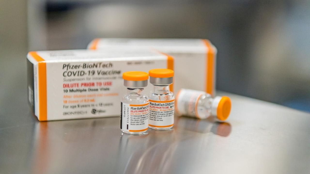 Pfizer/BioNTech's new pediatric Covid-19 vaccine vials are seen in this undated handout photo. Credit: Reuters photo