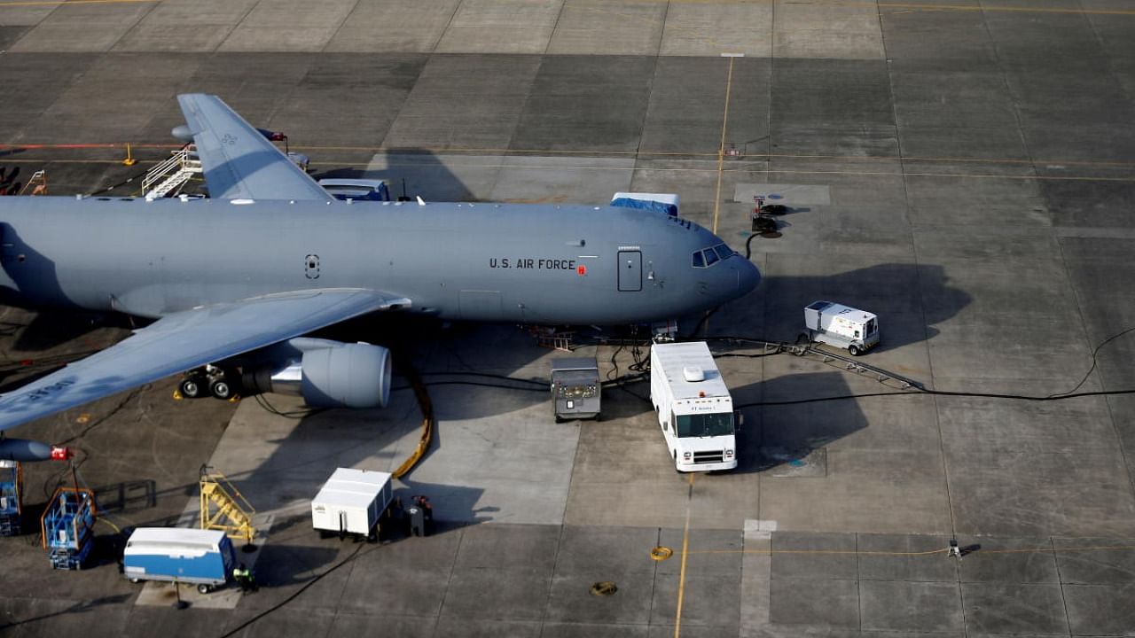 A Boeing KC-46A Pegasus sits on the tarmac at Boeing facilities at Boeing Field in this aerial photo in Seattle, Washington, US. Credit: Reuters Photo  