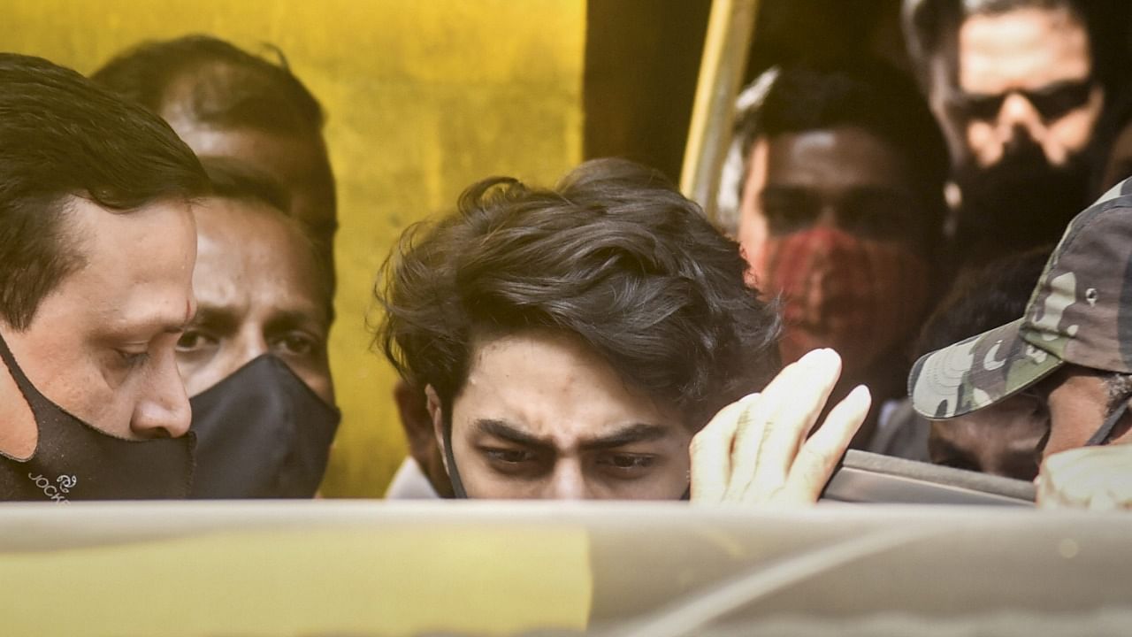 Aryan Khan, son of Bollywood actor Shah Rukh Khan, after being released from the Arthur Road jail on bail, in Mumbai. Credit: PTI File Photo
