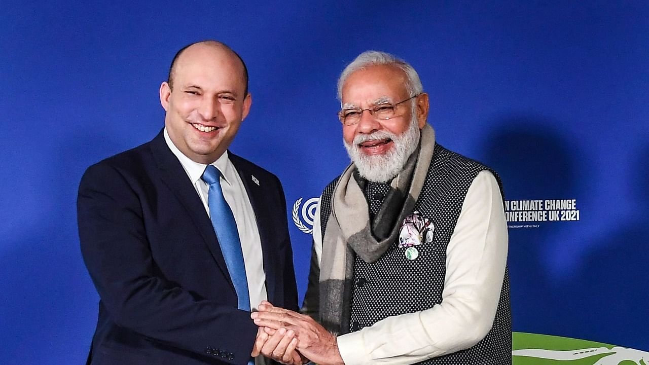 Modi holds a bilateral meeting with Israel Prime Minister Naftali Bennett. Credit: PTI Photo