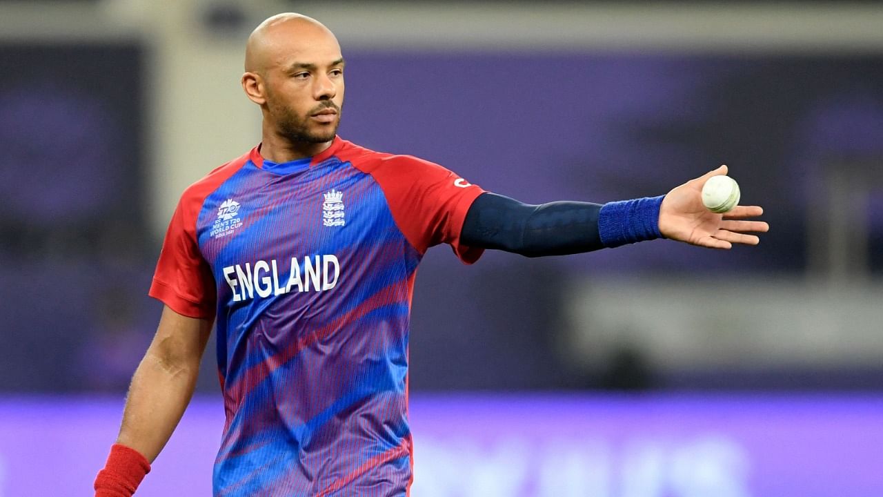 England's Tymal Mills prepares to bowl during the ICC men’s Twenty20 World Cup cricket match between Australia and England at the Dubai International Cricket Stadium in Dubai on October 30, 2021. Credit: AFP File Photo