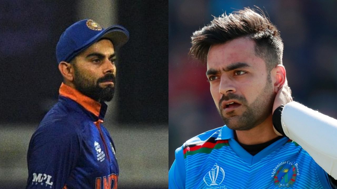 Virat Kohli (left) and Rashid Khan. Credit: AFP/Reuters photos