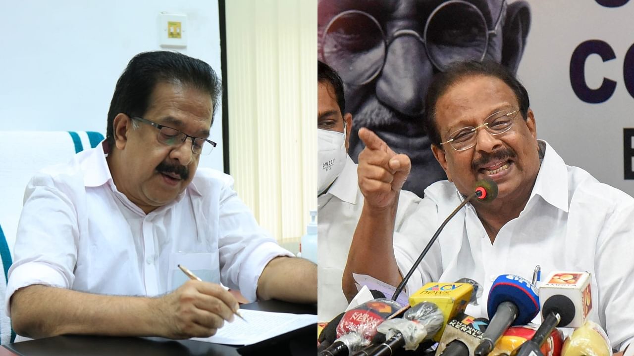 Kerala Congress leader Ramesh Chennithala (L) and state party chief K Sudhakaran. Credit: PTI/DH File Photos