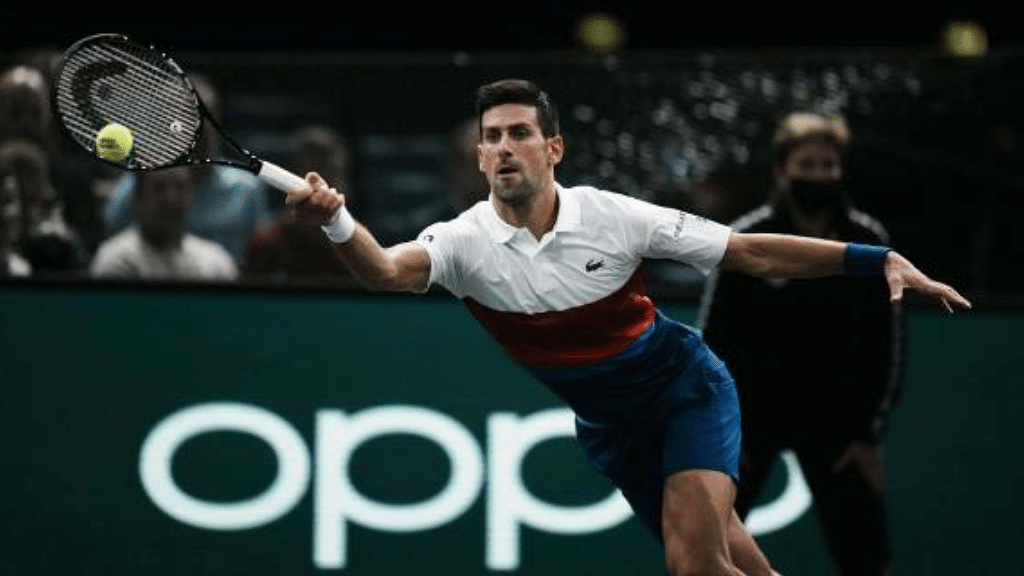 Djokovic in action against Marton Fucsovics. Credit: AP Photo