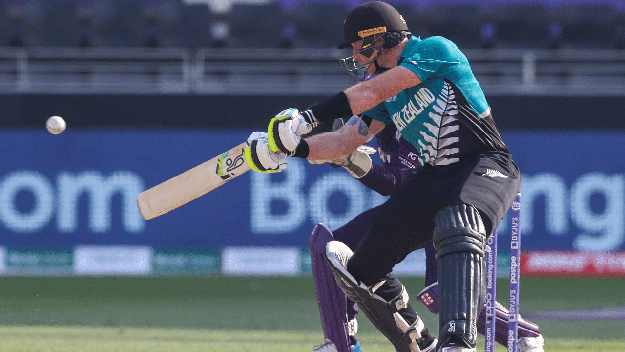 New Zealand's Martin Guptill bats during the Cricket Twenty20 World Cup match. Credit: AP Photo