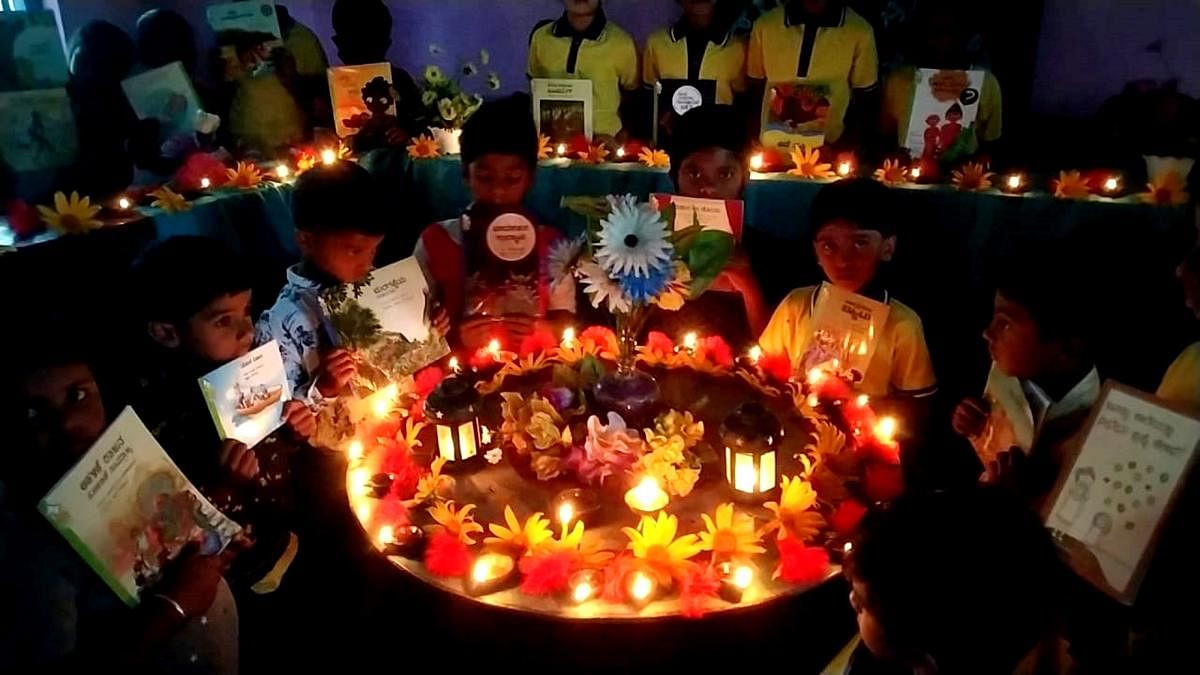 The Government Lower Primary School in Mulluru celebrates an eco-friendly Deepavali. DH Photo