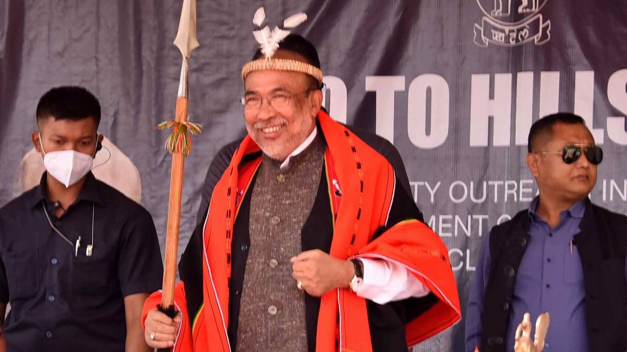 Manipur Chief Minister N Biren Singh attends the second Go to Hills 2.0 programme organised at Konsa Khul of Kangpokpi district, Friday, October 22, 2021. Credit: PTI File Photo