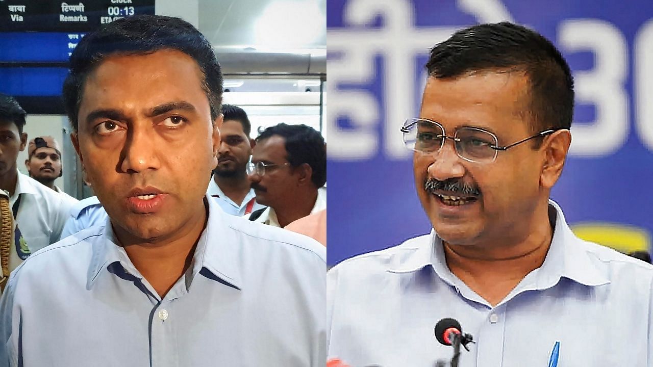 Goa Chief Minister Pramod Sawant and Delhi Chief Minister Arvind Kejriwal. Credit: PTI File Photos