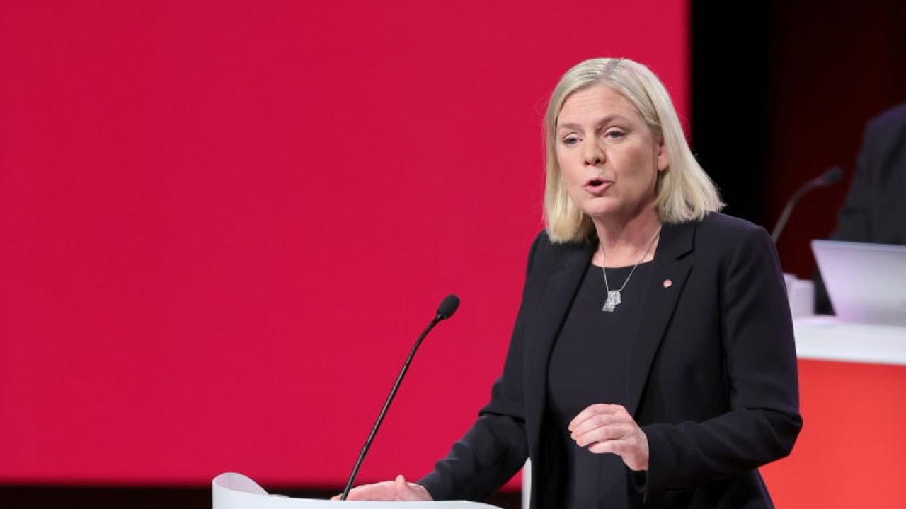 Sweden's Minister of Finance Magdalena Andersson delivers a speech after being elected as party leader of the Social Democratic Party at the party's congress, in Gothenburg. Credit: Reuters photo