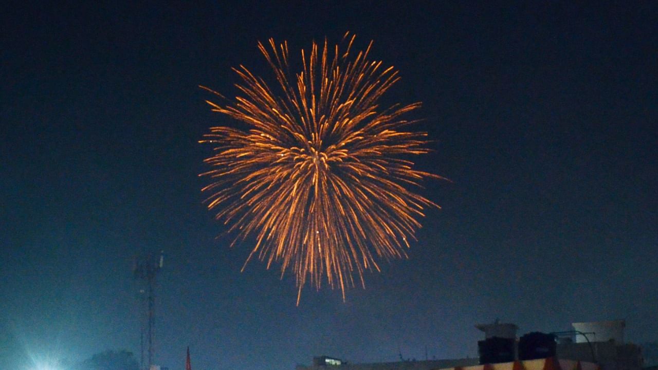  People burn firecrackers on the occasion of Deepavali festival. Credit: PTI Photo