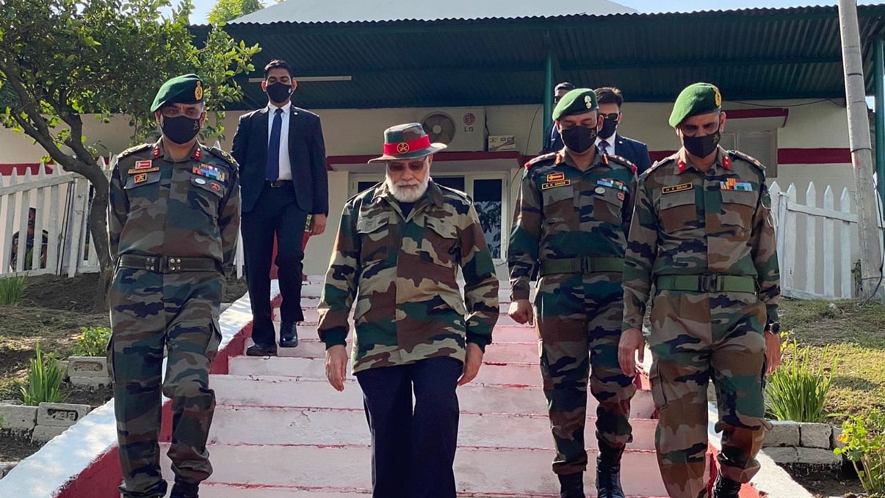 Official sources shared photographs of the prime minister at an Army post in Nowshera. Credit: Prime Minister's Office