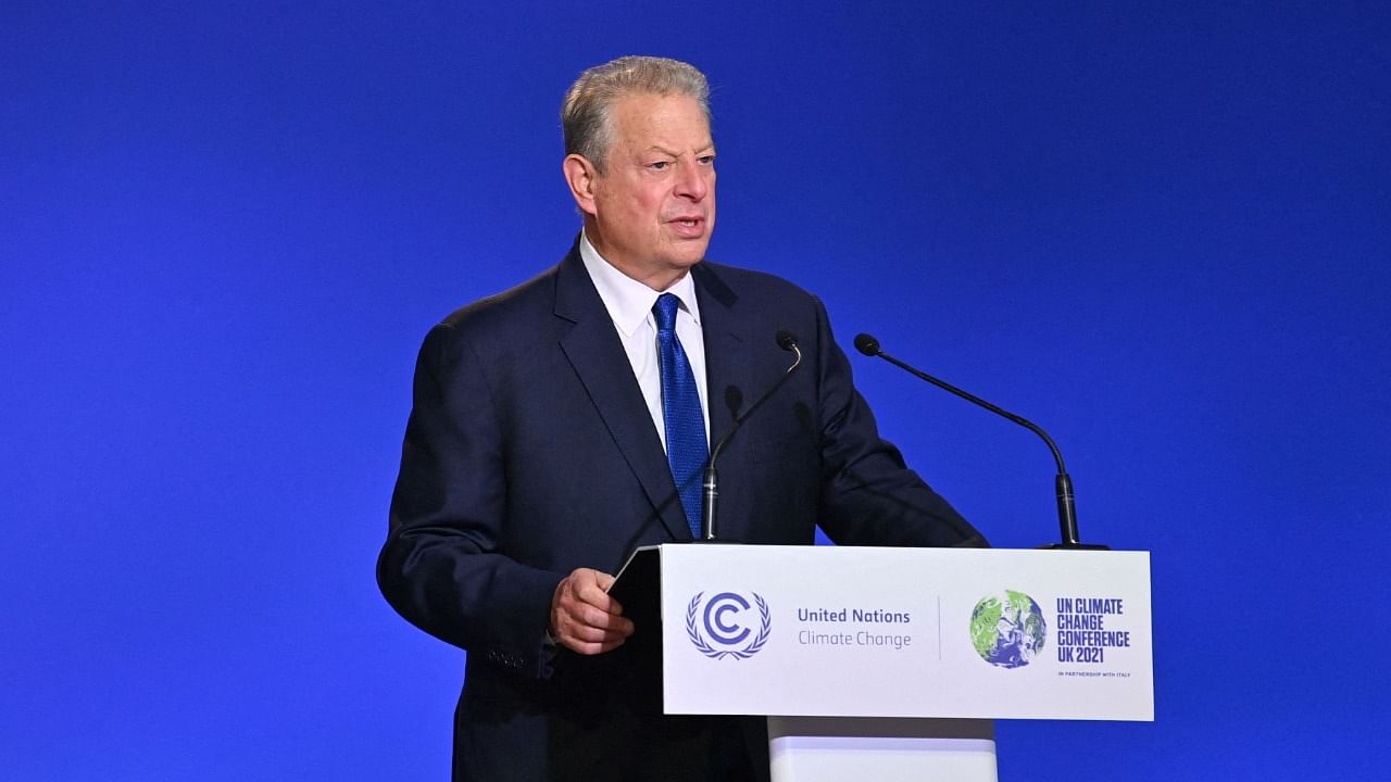 Former US vice president and climate campaigner Al Gore delivers a speech at the COP26 UN Climate Summit in Glasgow. Credit: AFP Photo