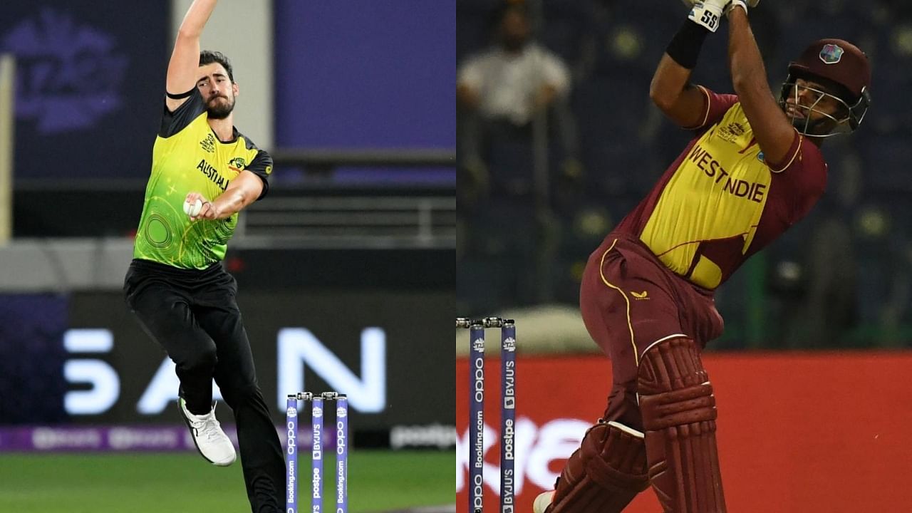 Australia's Mitchell Starc (left) and West Indies' Nicholas Pooran. Credit: AFP Photos