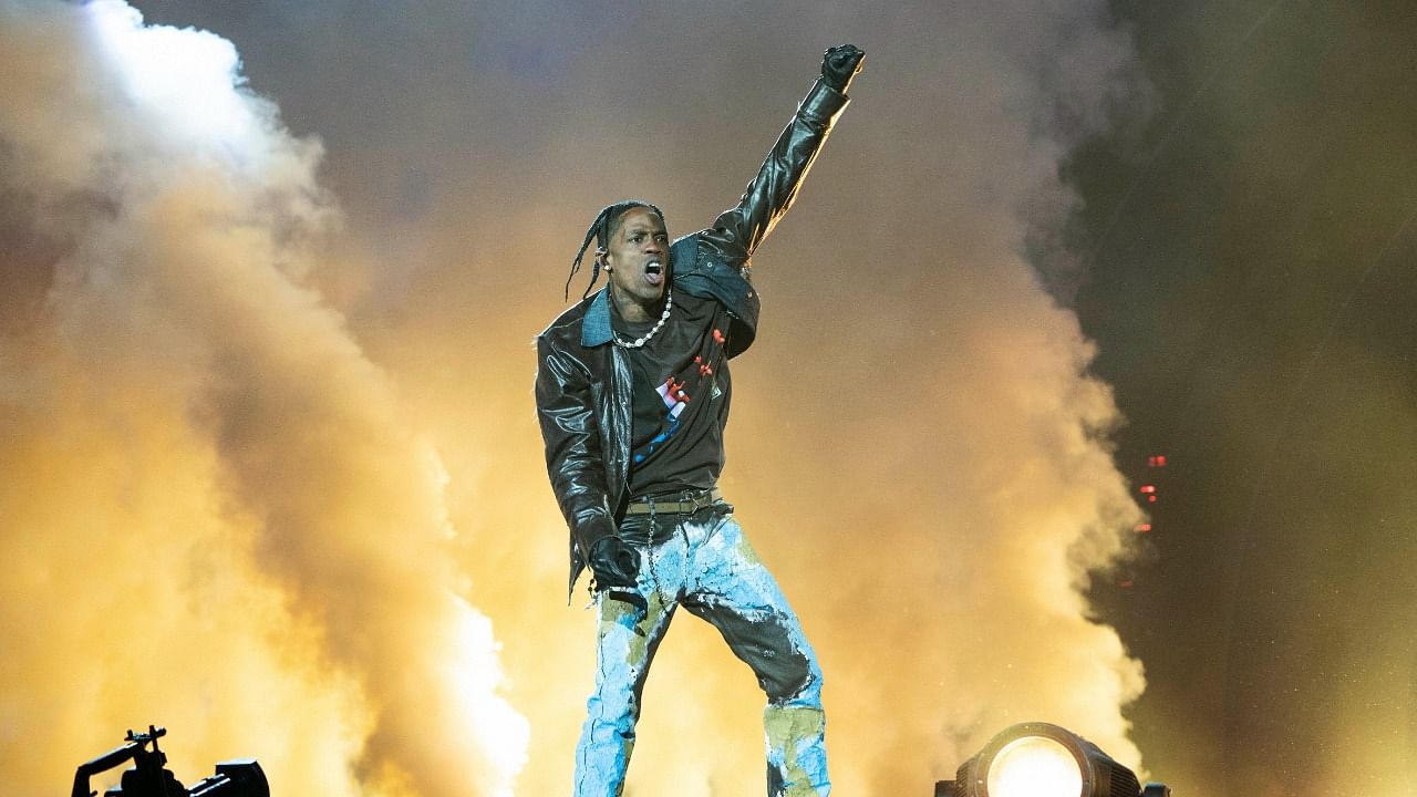 Travis Scott performs at Day 1 of the Astroworld Music Festival at NRG Park on Friday. Credit: AP/PTI Photo