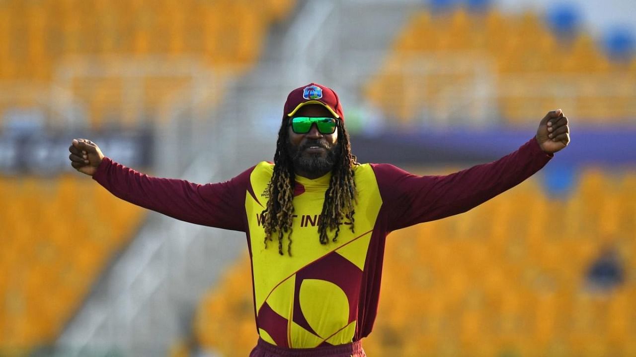West Indies' Chris Gayle gestures during the ICC men’s Twenty20 World Cup. Credit : AFP Photo