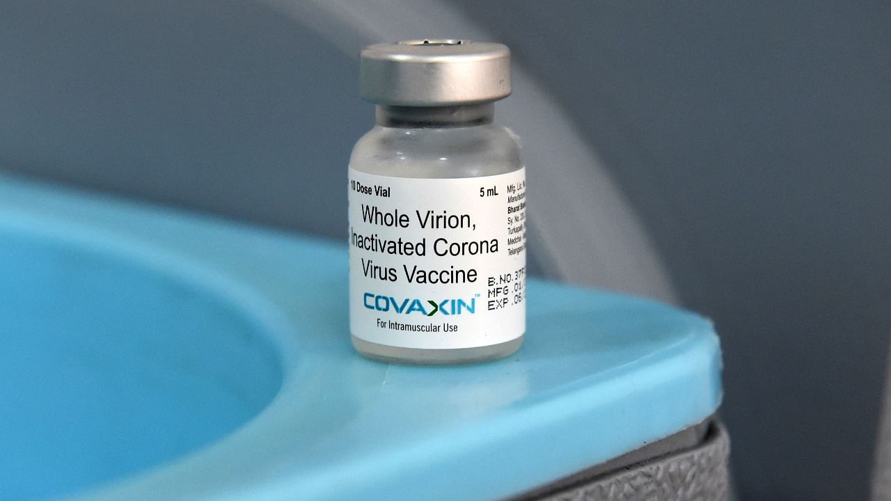 A vial of the Covaxin Covid-19 vaccine manufactured by Bharat Biotech. Credit: AFP File Photo