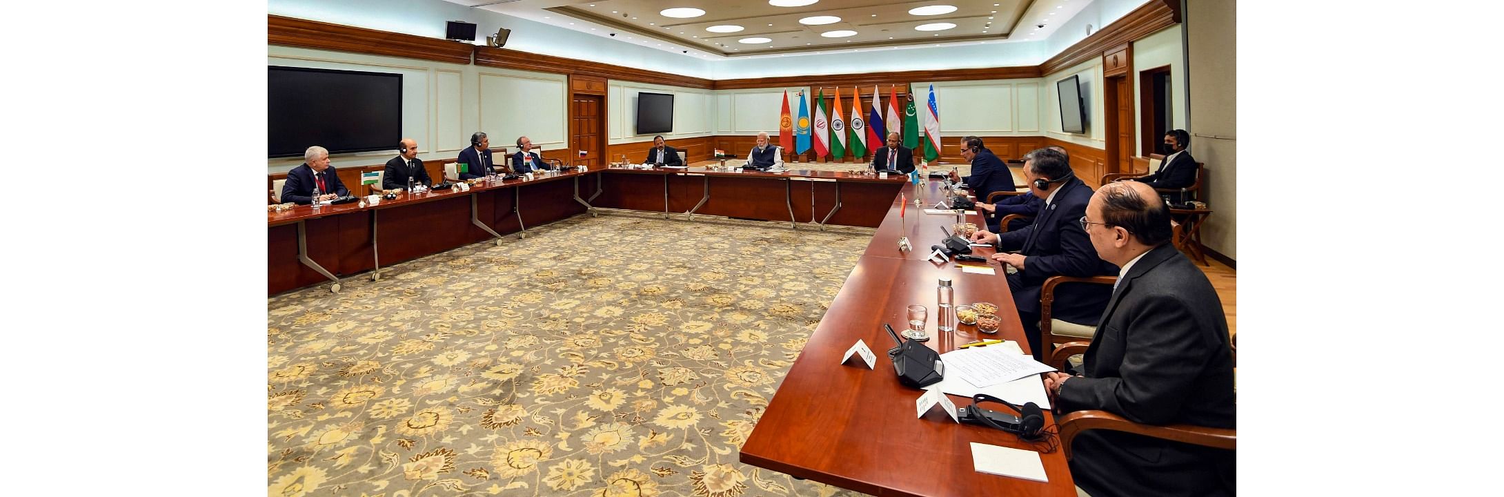 Prime Minister Narendra Modi meets the National Security Advisors (NSAs) of seven nations, in New Delhi. Credit: PTI Photo