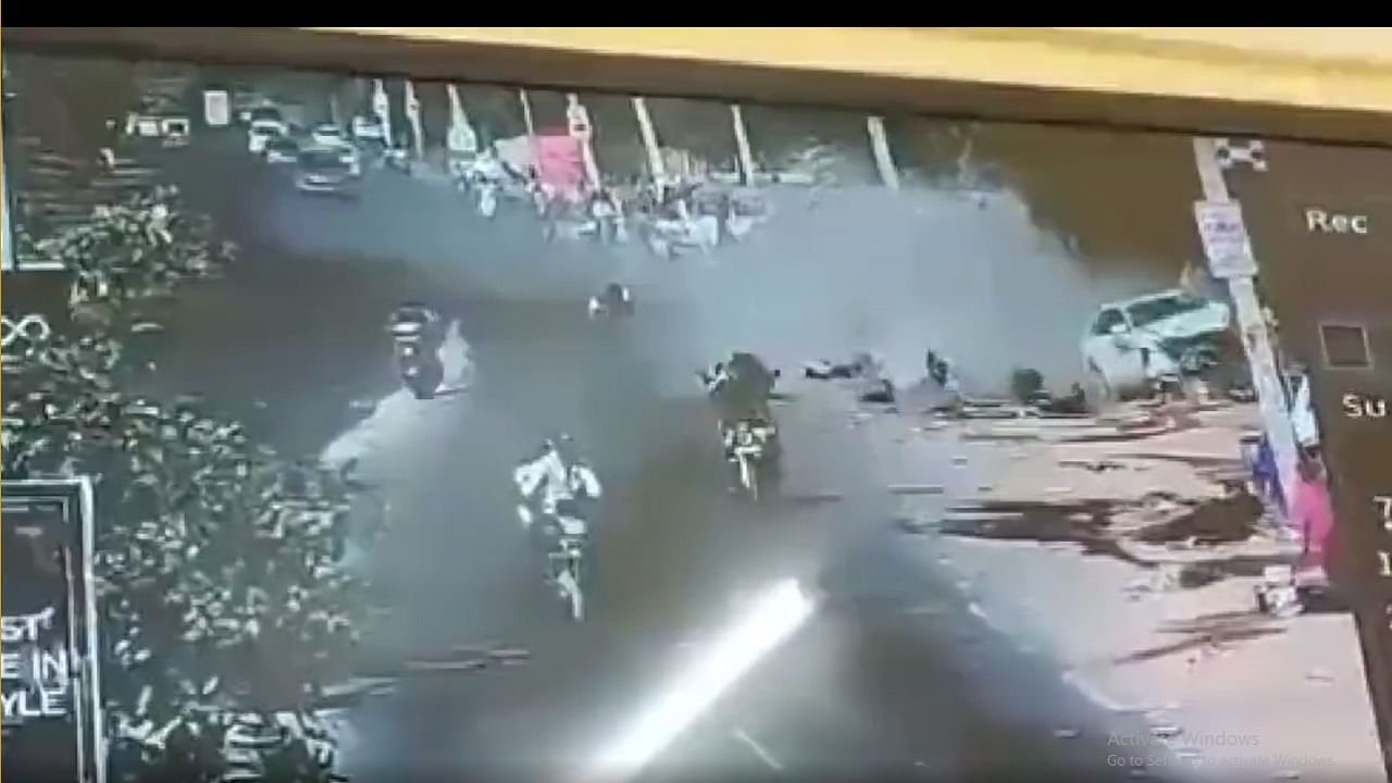 The video clearly shows the driver of the car losing control and ramming into roadside shanties, hitting people all around. Credit: Twitter/@Viveksbarmeri