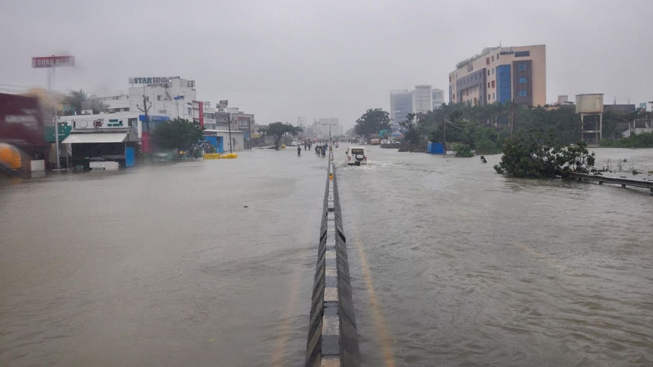 Streets flooded after heavy rainfall in Chennai. Credit: PTI Photo