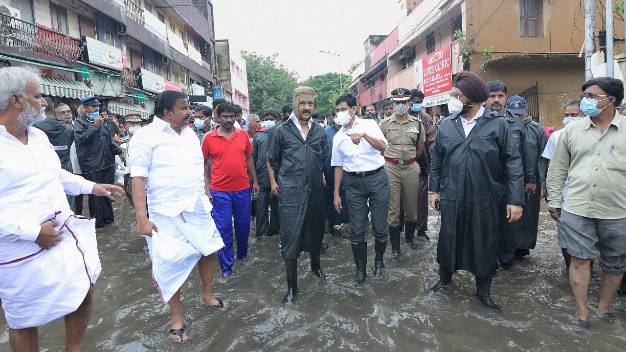 Tamil Nadu Chief Minister MK Stalin inspects rain-affected areas in Chennai. Credit: PTI Photo