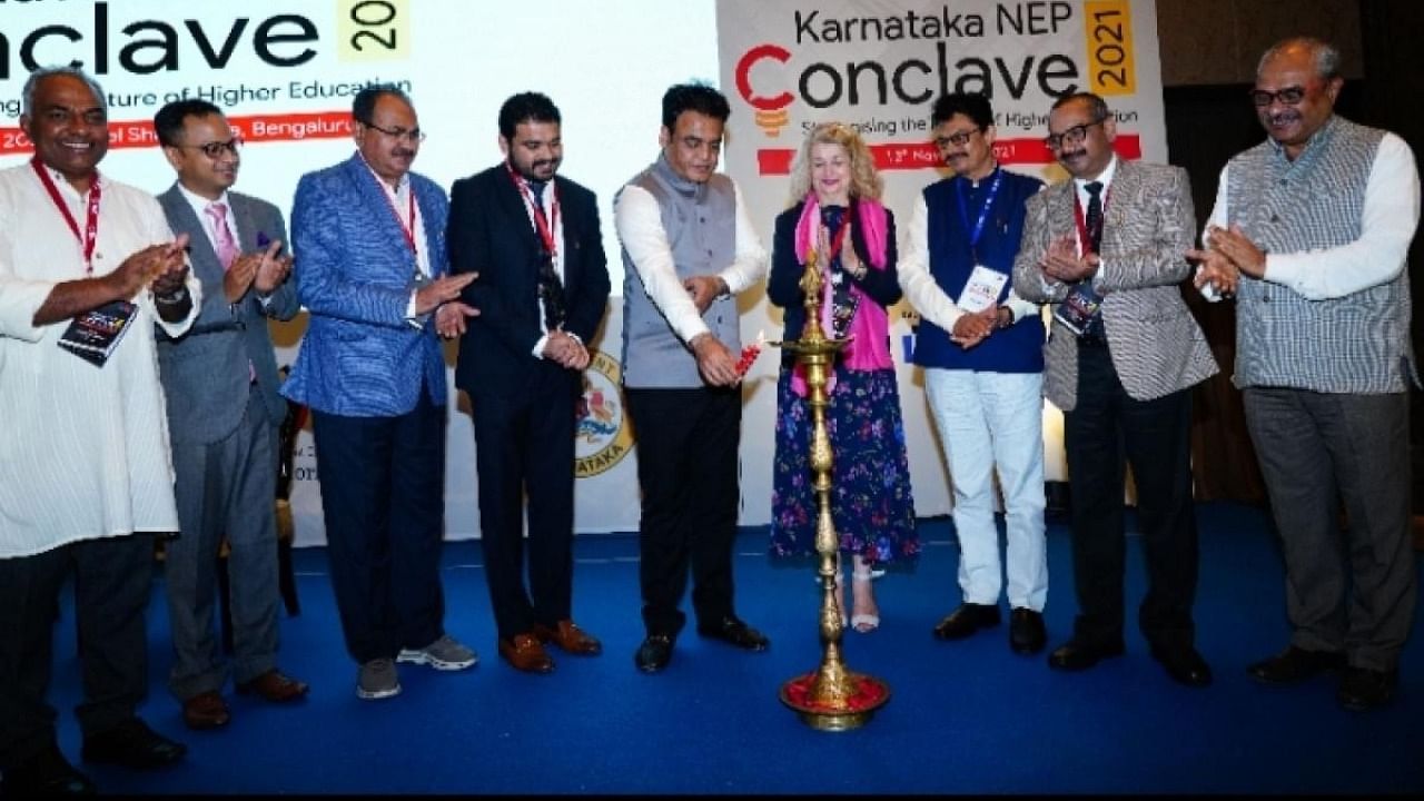 The Karnataka NEP Conclave 2021 was inaugurated by the Minister of Higher Education, C N Ashwath Narayan. Credit: IANS Photo