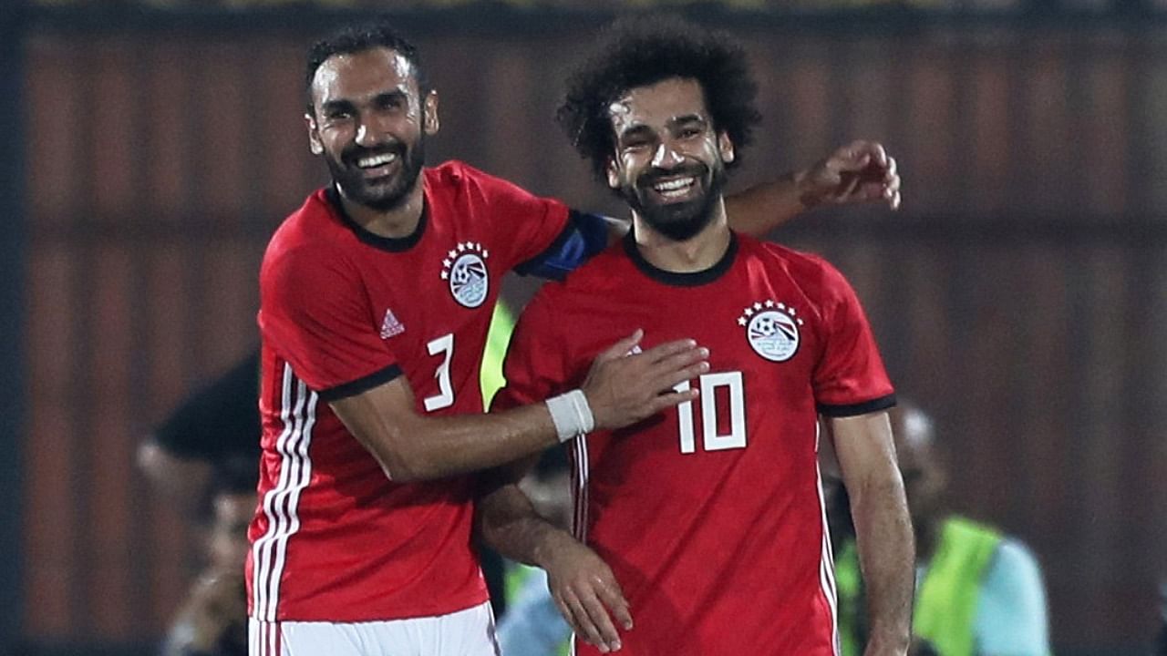 Egypt's captain Mohamed Salah with teammate Ahmed Elmohamady. Credit: Reuters File Photo
