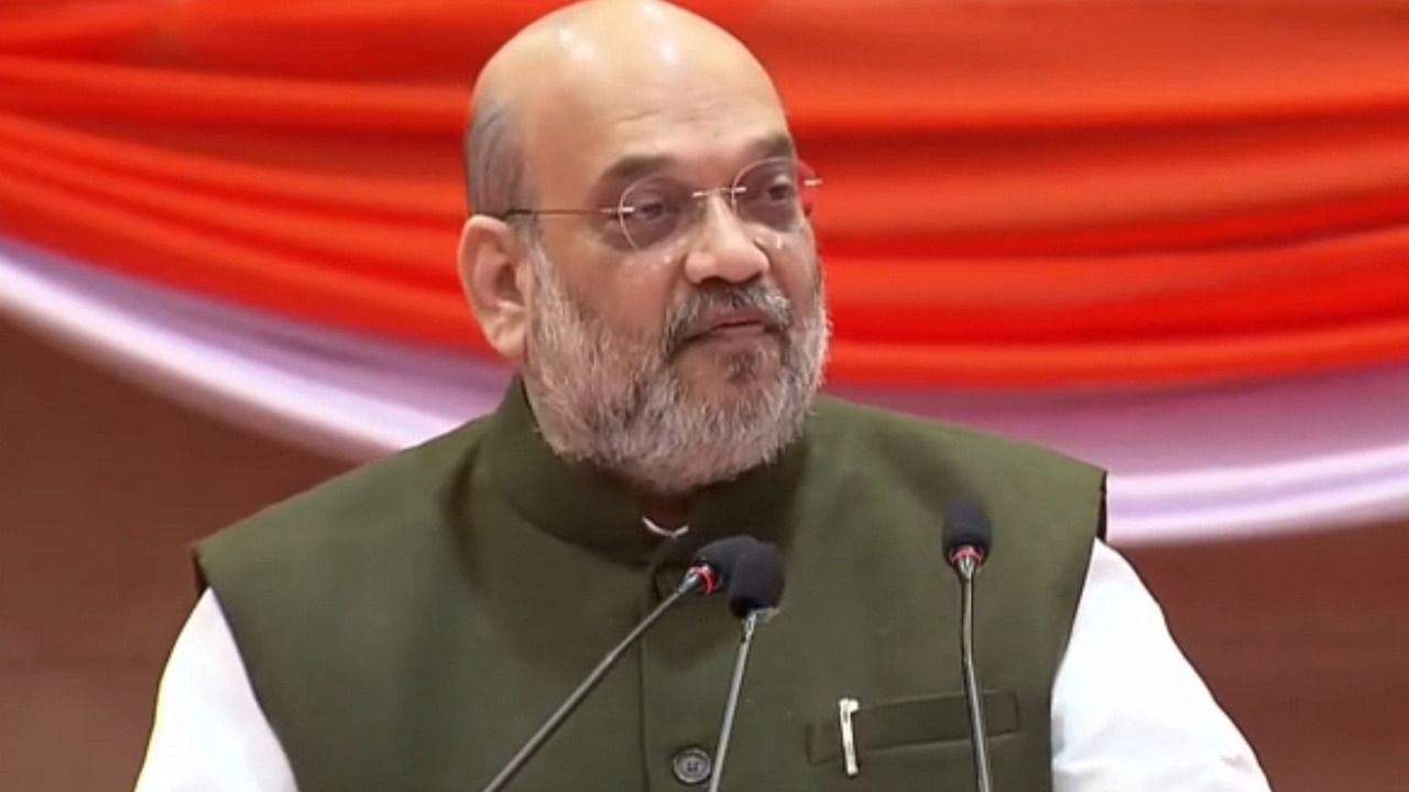 Union Home Minister Amit Shah addresses the All India Official Language Conference at TFC, in Varanasi. Credit: PTI Photo