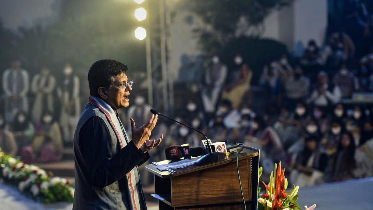 Union Minister of Commerce & Industry, Consumer Affairs & Food & Public Distribution and Textiles, Piyush Goyal addresses students during NIFT Delhi Convocation. Credit: PTI Photo