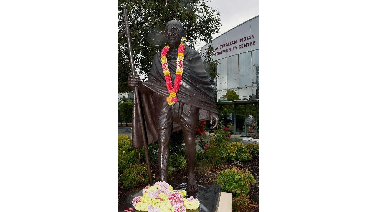 A life-sized statue of Mahatma Gandhi in Melbourne. Credit: AFP File Photo