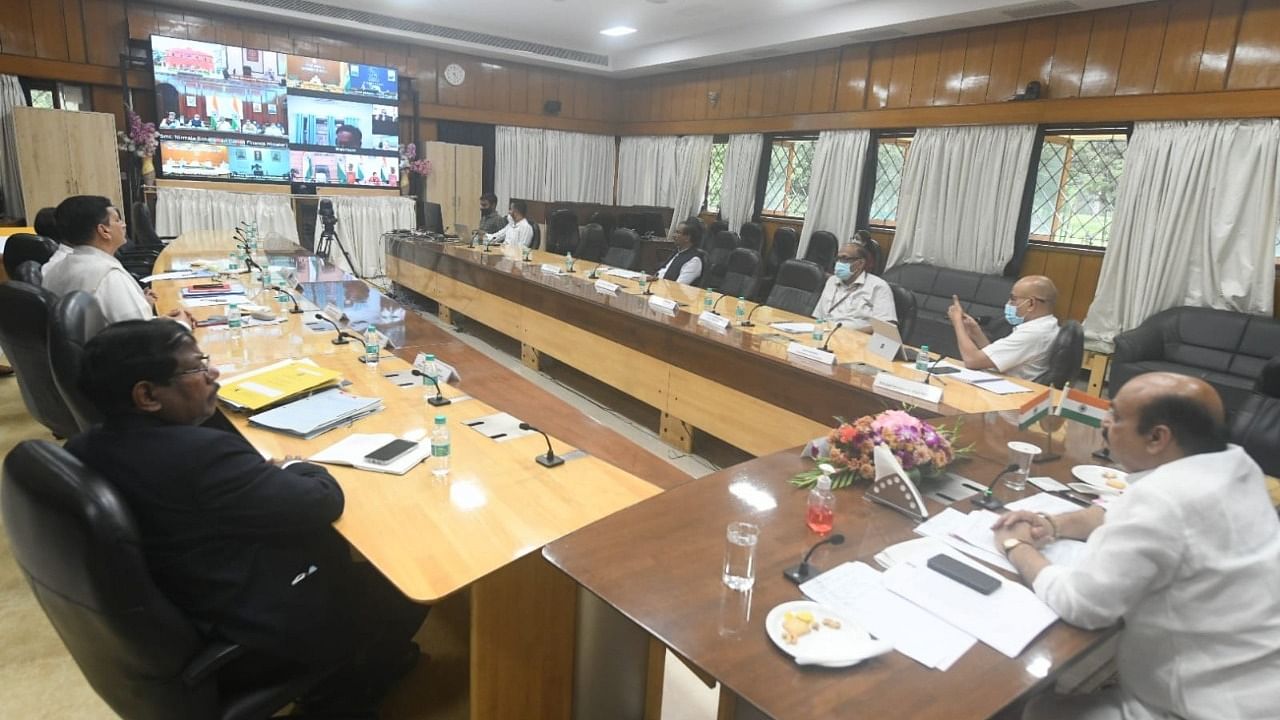 Karnataka CM Basavaraj Bommai speaks at a meeting Sitharaman chaired with chief ministers and finance ministers of various states. Credit: Chief Minister’s Office