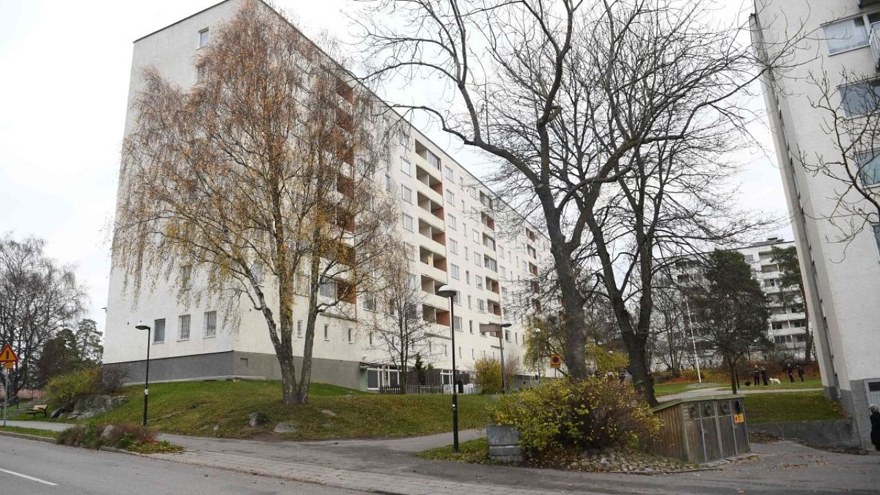 The facade of an apartment block in north-western Stockholm is pictured after two children was found seriously injured next to it. Credit: AFP Photo