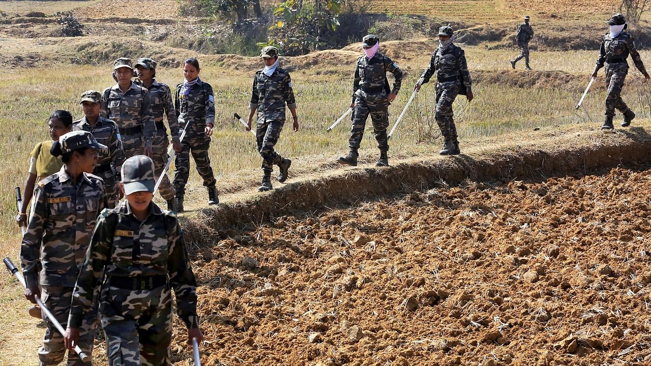 A team of CRPF's 209 Commando Battalion for Resolute Action (CoBRA) battalion during a search operation after an encounter with Naxalites along the border of Khunti and West Singhbhum districts. Credit: PTI File Photo
