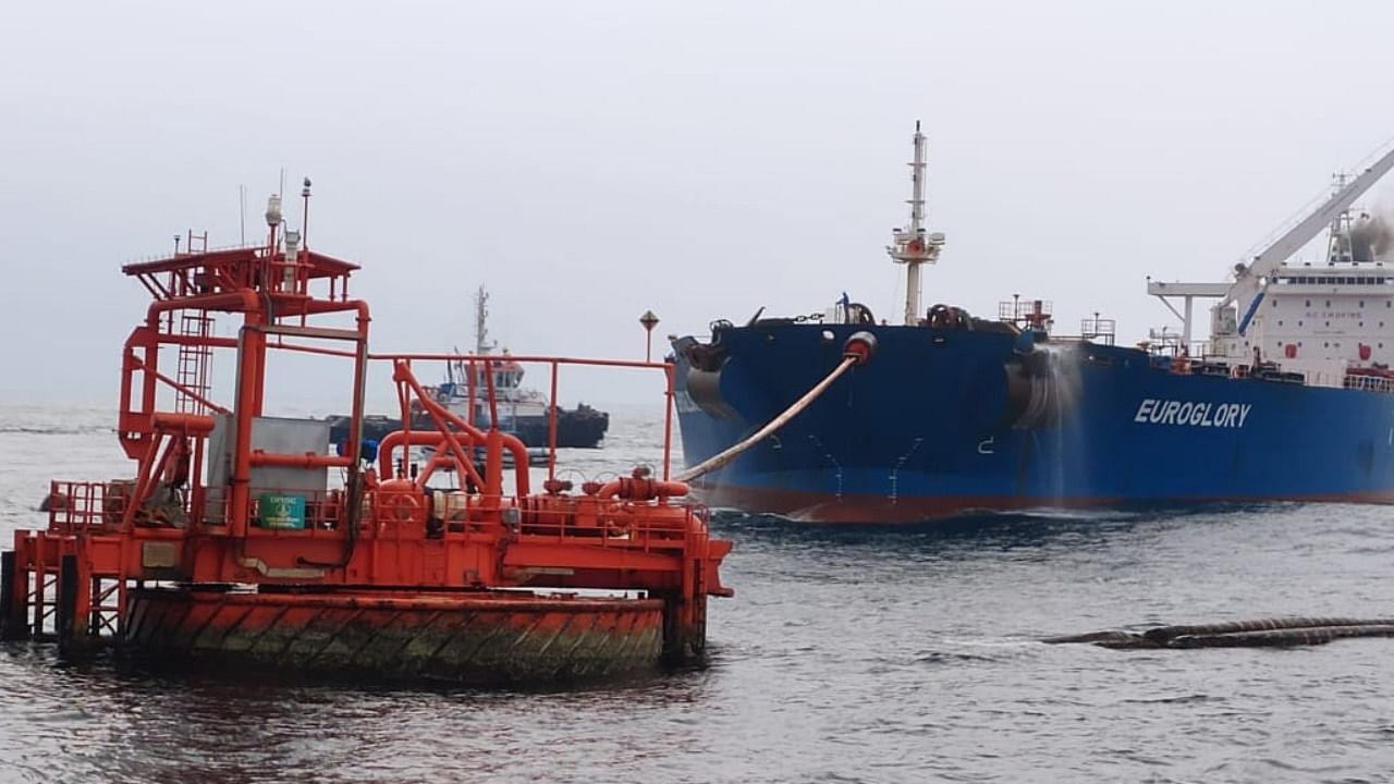 MRPL’s SPM was inaugurated in August 2013, Ratna Puja was the first vessel to be unloaded. Credit: DH Photo