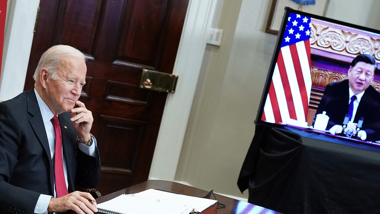 US President Joe Biden meets with China's President Xi Jinping during a virtual summit. Credit: AFP Photo