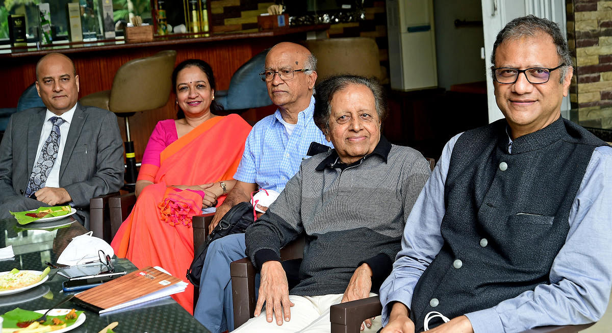 (From left) Senior IFS officer Jagmohan Sharma, research scientist Dr Indu K Murthy, IISc professor (retired) N H Ravindranath, BCCI-K president B K Chandrashekhar and Jayant Nadiger. Credit: DH File Photo