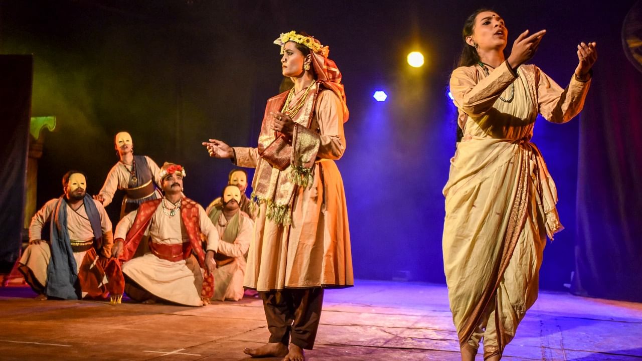Artistes seen during a play at the 2020 Bahuroopi National Theatre Festival in Mysuru. Credit: DH File Photo/Savitha B R