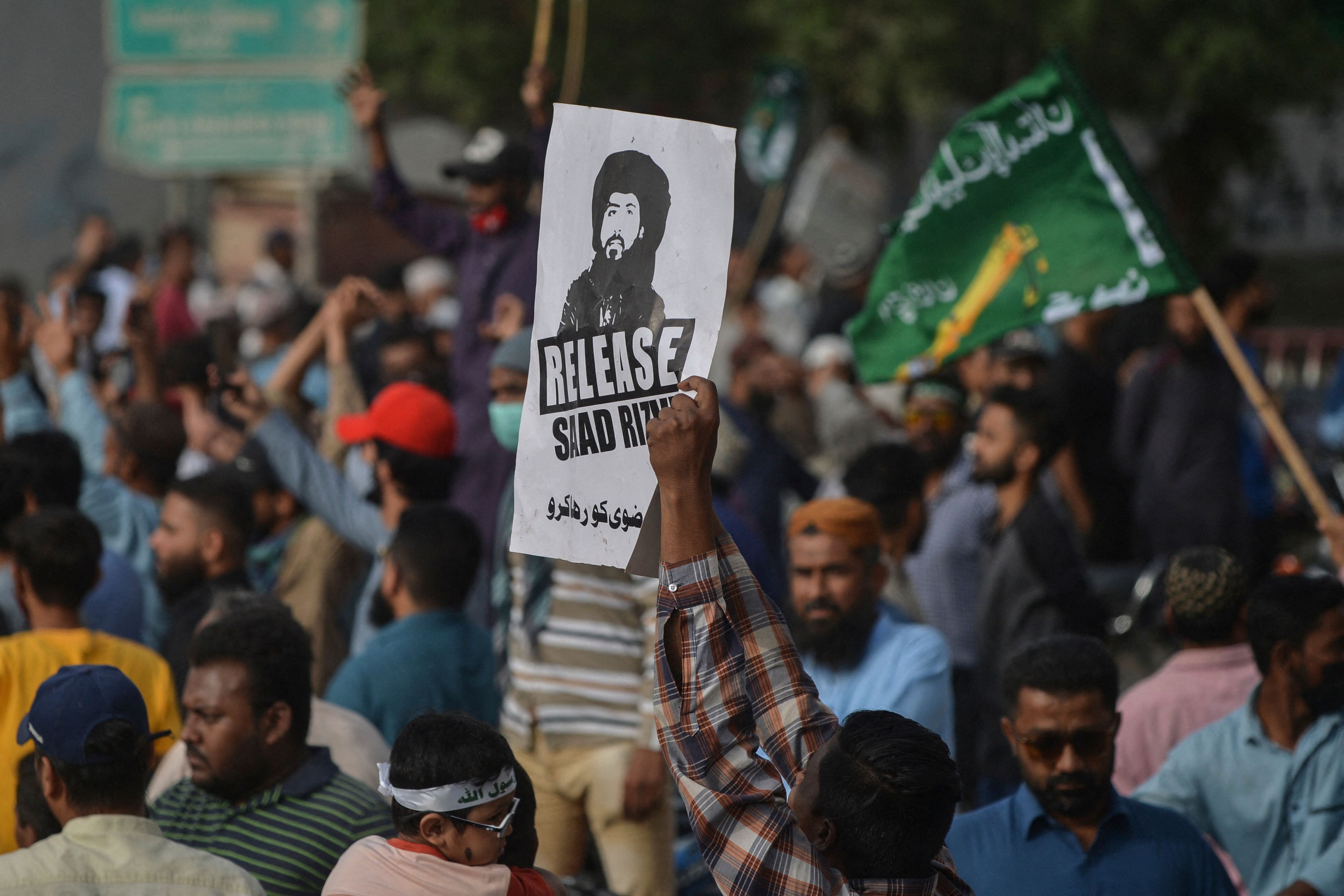 Supporters of Tehreek-e-Labbaik Pakistan(TLP) party take part in a protest. Credit: AFP Photo