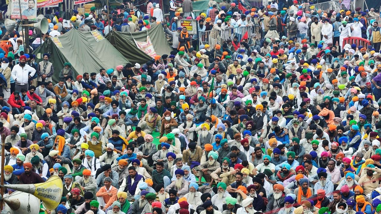 Thousands of farmers from Punjab, Haryana and Uttar Pradesh have been protesting at the borders of the national capital since November 26. Credit: PTI Photo