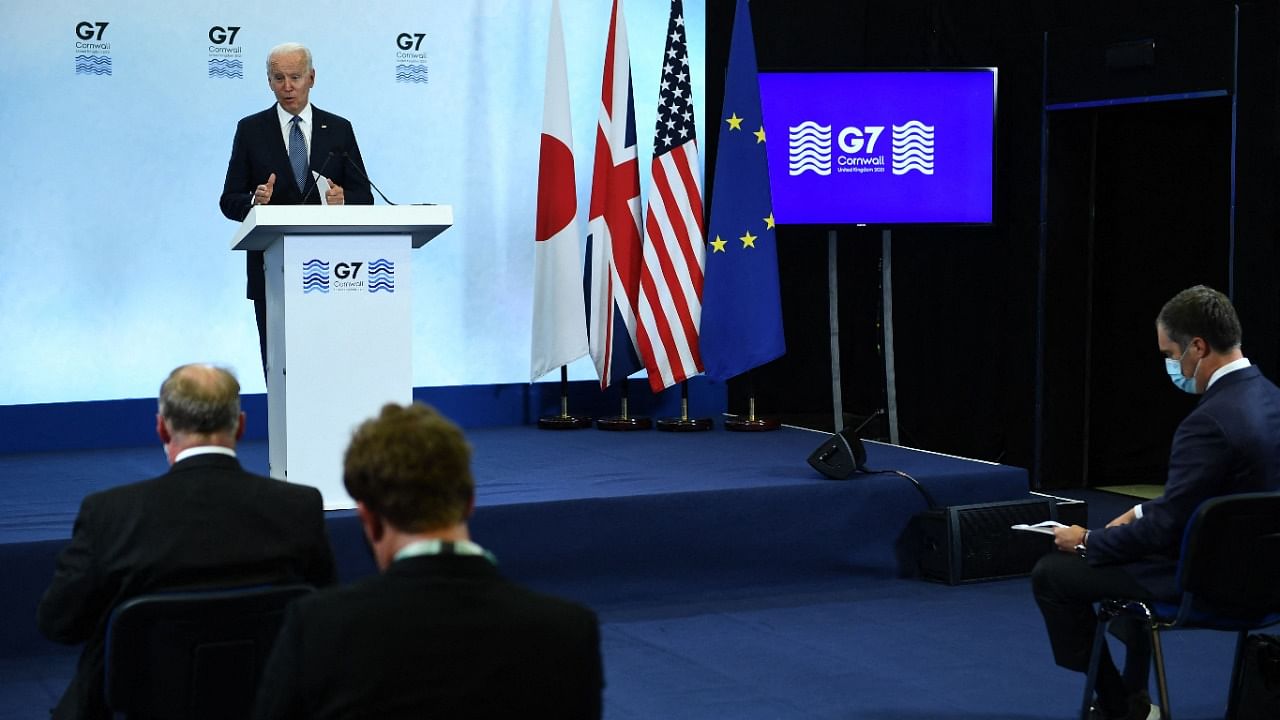 US President Joe Biden speaks at a G7 Summit. Credit: AFP Photo