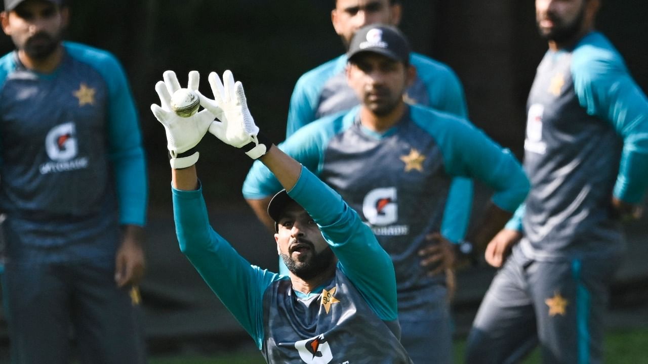 All-rounder Shoaib Malik at a practice session. Credit: AFP Photo