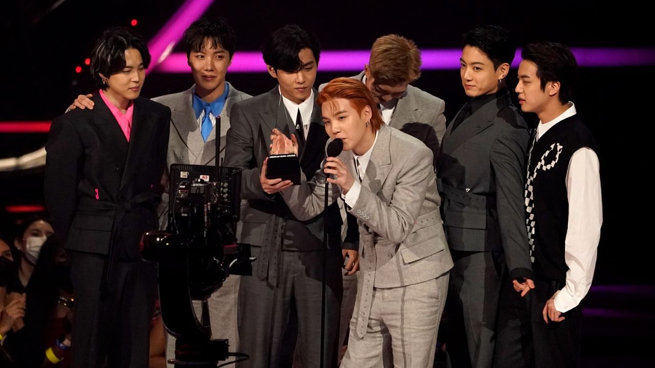 BTS accepts the award for artist of the year. Credit: AP Photo