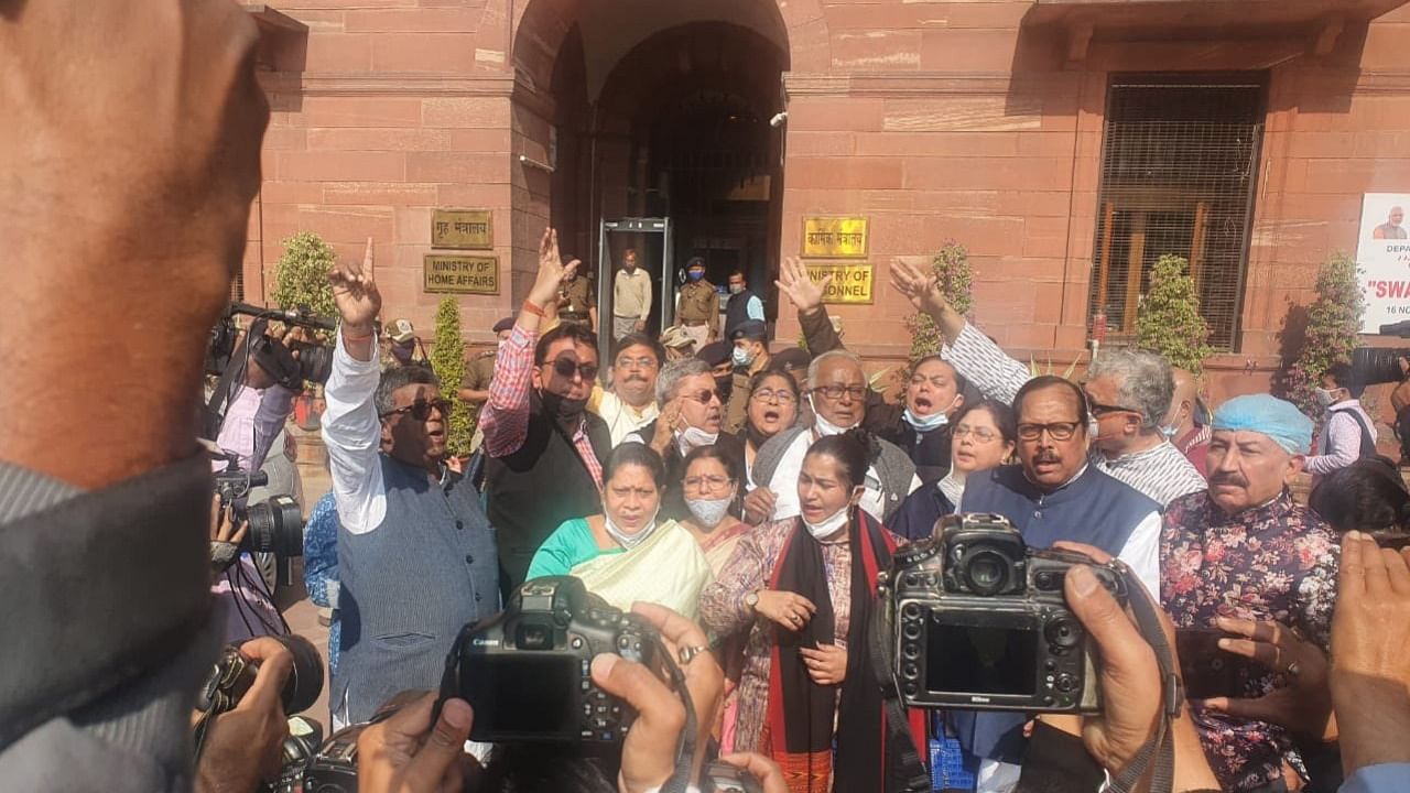 TMC leaders protest. Credit: Twitter/@AITCofficial