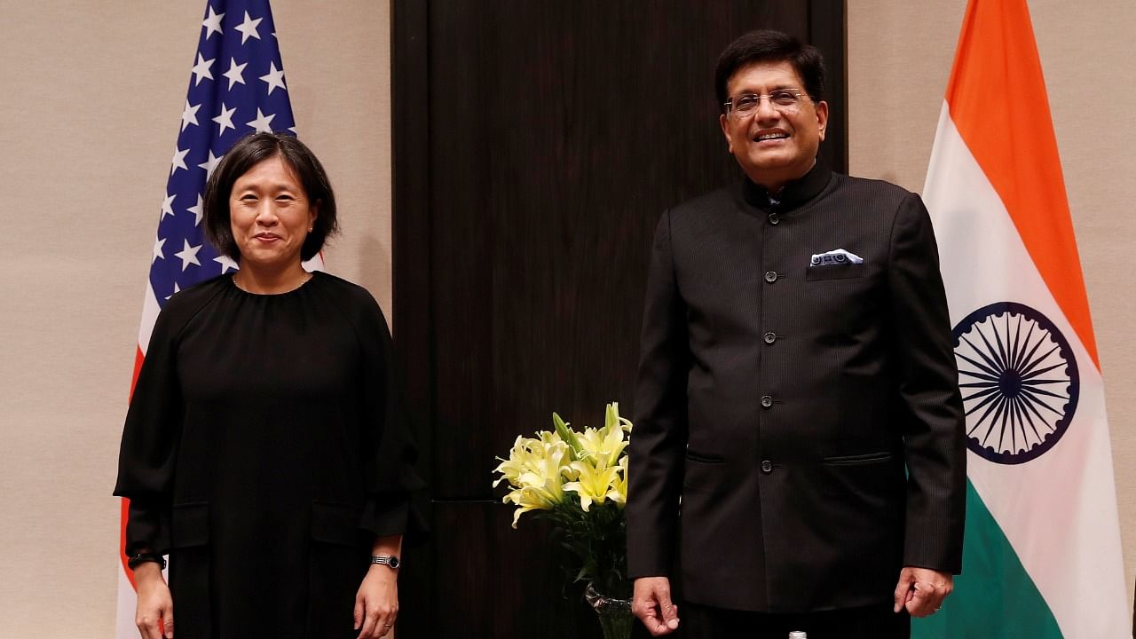 US Trade Representative Katherine Tai and Union Minister of Commerce and Industry, Piyush Goyal. Credit: Reuters Photo