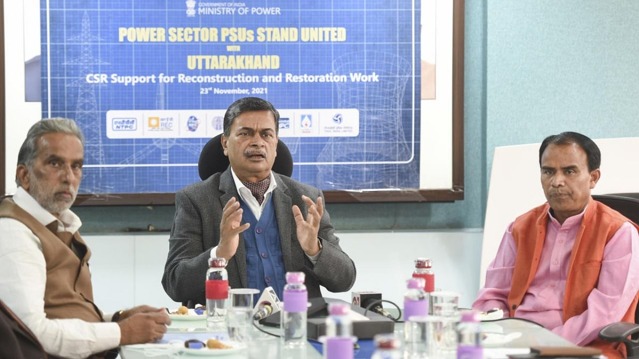 Minister of Power and New & Renewable Energy, RK Singh, addresses during the inauguration of CSR activities by power sector PSUs in Uttarakhand post-October flood damages, in New Delhi. Credit: PTI Photo