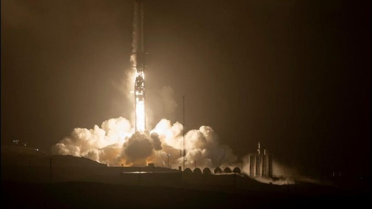 The SpaceX Falcon 9 rocket launches with the Double Asteroid Redirection Test, or DART, spacecraft onboard, Tuesday, Nov. 23, 2021, Pacific time (Nov. 24 Eastern time) from Space Launch Complex 4E, at Vandenberg Space Force Base in Calif. NASA launched the spacecraft on a mission to smash into an asteroid and test whether it would be possible to knock a speeding space rock off course if one were to threaten Earth. Credit: AP/PTI Photo