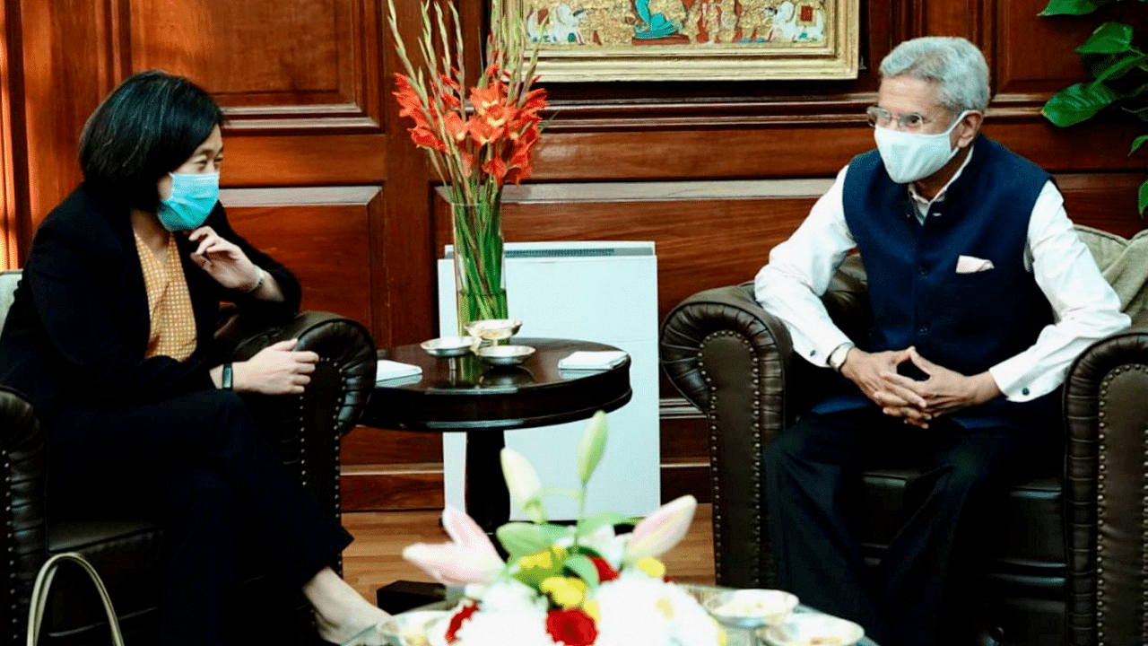 Union Minister for External Affairs S. Jaishankar with US Trade Representative Katherine Tai. Credit: PTI Photo